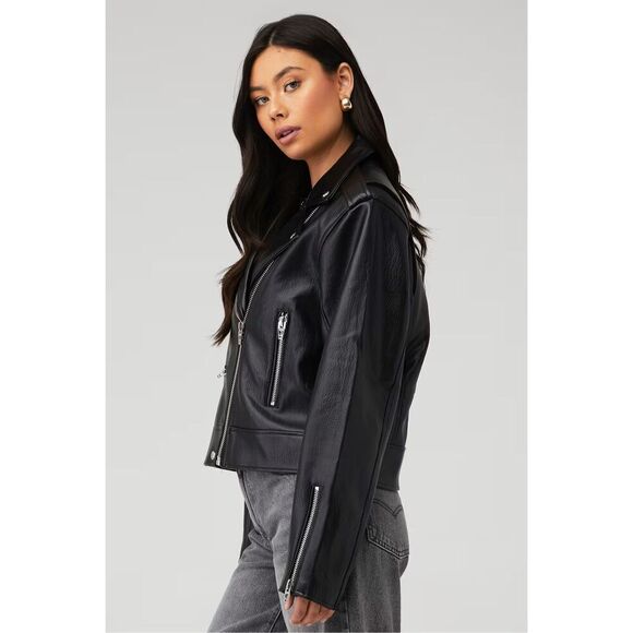 Revolve BlankNYC Womens Black The Cool Kid Faux Leather Zip Front Moto Jacket Si - Picture 1 of 9